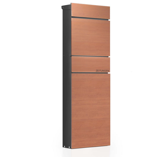 Cassetta postale autoportante con portagiornale in acciaio antracite ed effetto legno 395 x 142 x 1150 mm, cassetta delle lettere con scomparto per giornali e 2 chiavi