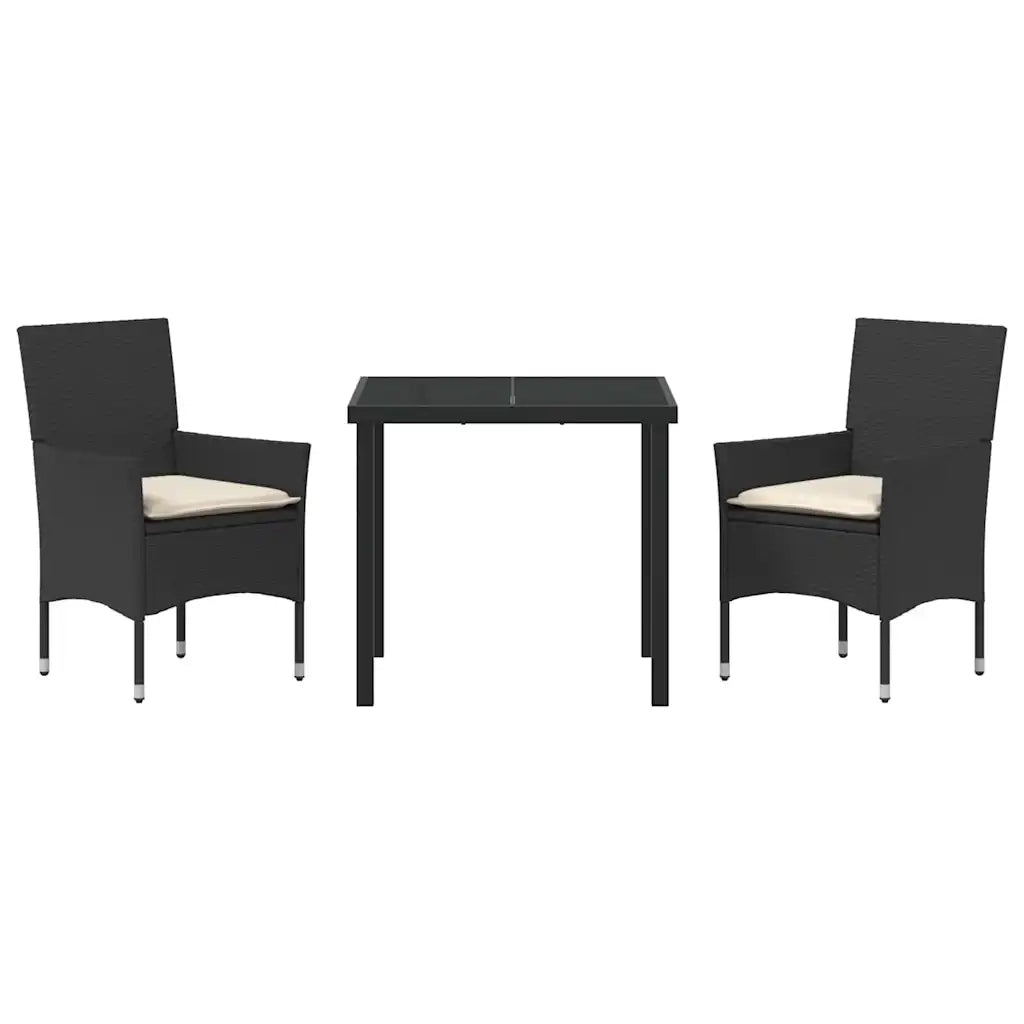 Set da Pranzo per Giardino con cuscino 3 pcs Nero polyrattan