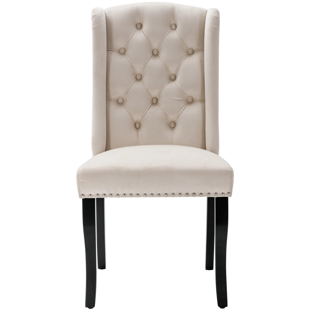 Set di 4 sedie da pranzo in velluto con gambe in quercia beige