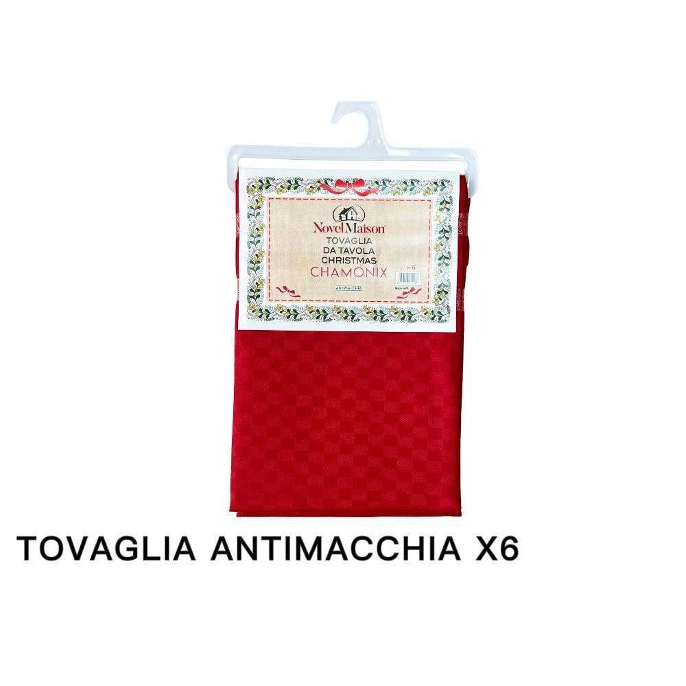 Trade Shop - Tovaglia Natalizia Antimacchia Impermeabile Christmas Tessuto Rosso 6 Posti -