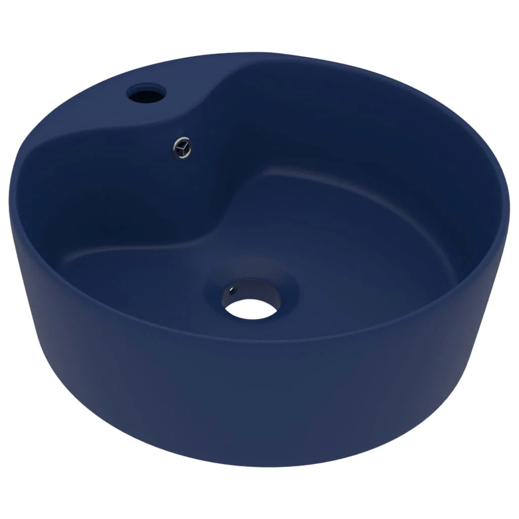 Lavabo di lusso con troppopieno lavabo da appoggio lavabo da bagno stanza da trucco casa 36 x 13 cm ceramica blu scuro opaco 02_0002776