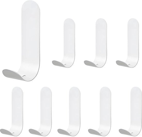 Haken Autoaffissori 9 Stuks - Acciaio Inossidabile - Haken con Adesivo Forte - Senza Foratura Richiesta - Ideali per Parete/Bagno/Cucina - 6 cm x 2,5 cm - Haken da Parete