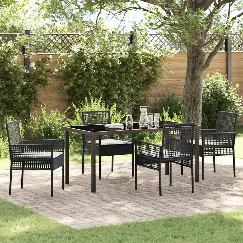 Set da Pranzo per Giardino con cuscino 5 pcs Nero polyrattan