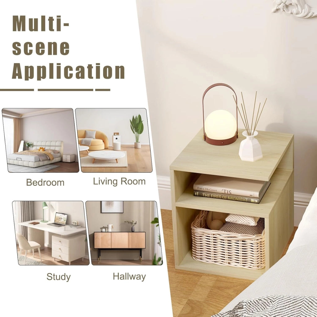 Set di 2 Comodini a 3 Ripiani, Tavolini da Notte Bianchi Moderni per Camera da Letto, Mobili Salvaspazio, in Legno, 35x35x41,5 cm
