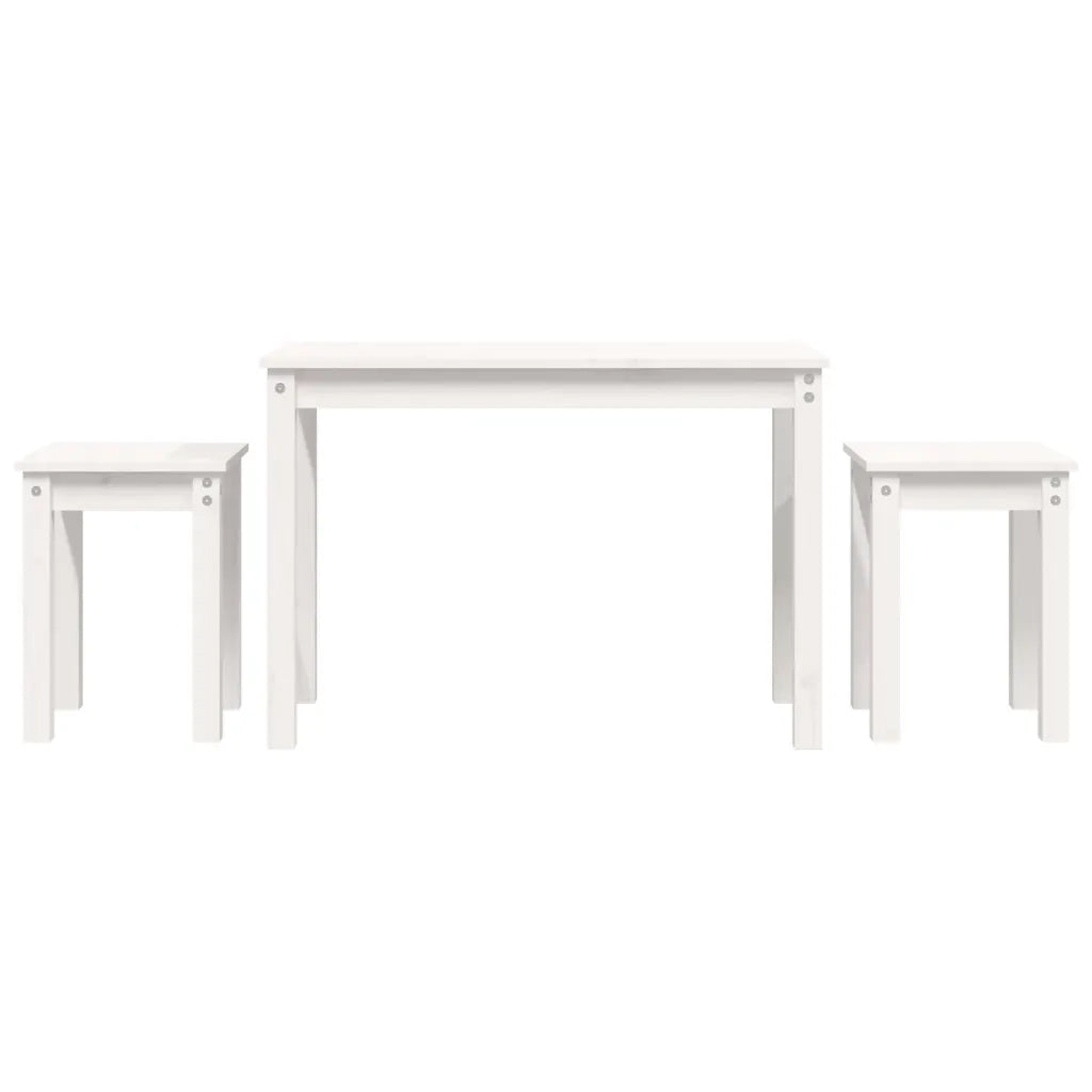 Tavolini a Incastro 3 pz Bianco in Legno Massello di Pino 824979
