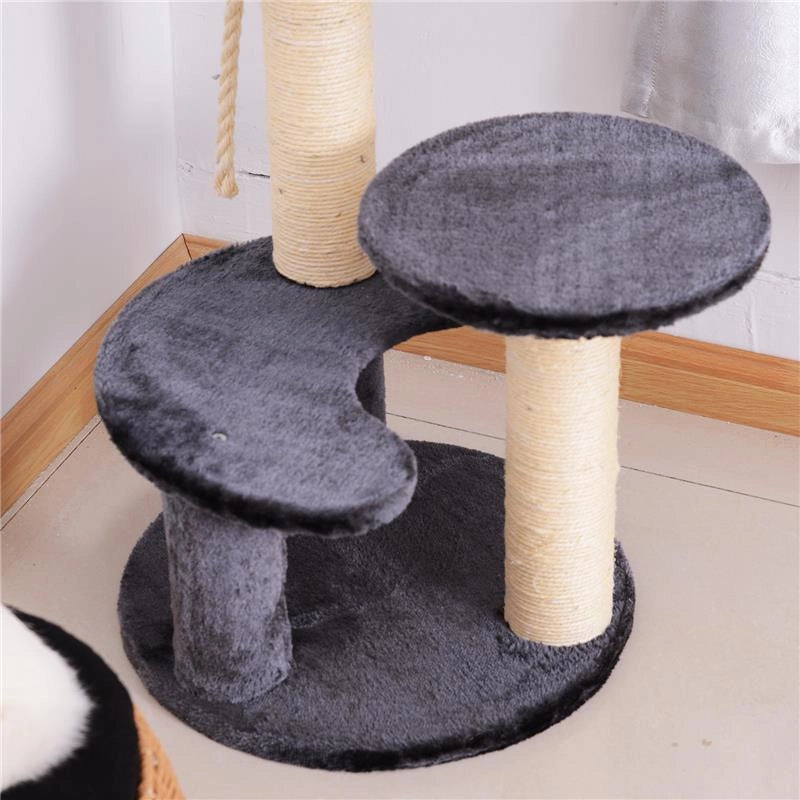 ALBERO PER GATTI A 3 LIVELLI IN PELUCHE SISAL NATURALE GRIGIO 40X65CM