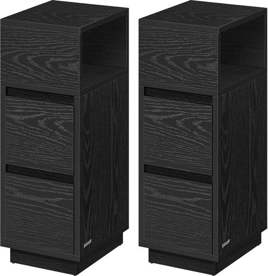 Set di cassetti notturni in legno di ebano nero da 2 pezzi con ante apribili