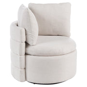 Poltrona in tessuto con schienale curvo base girevole a 360° con contenitore cuscini decorativi bianco sporco stile retrò angolo lettura