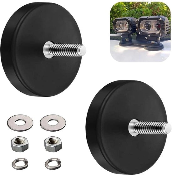Set di Magnetici Neodymium - 2 pezzi - Diametro 66 mm - Filo M6 - Rivestimento in Gomma - Antiscivolo - Resistente ai Colpi - Magnetico Potenziale