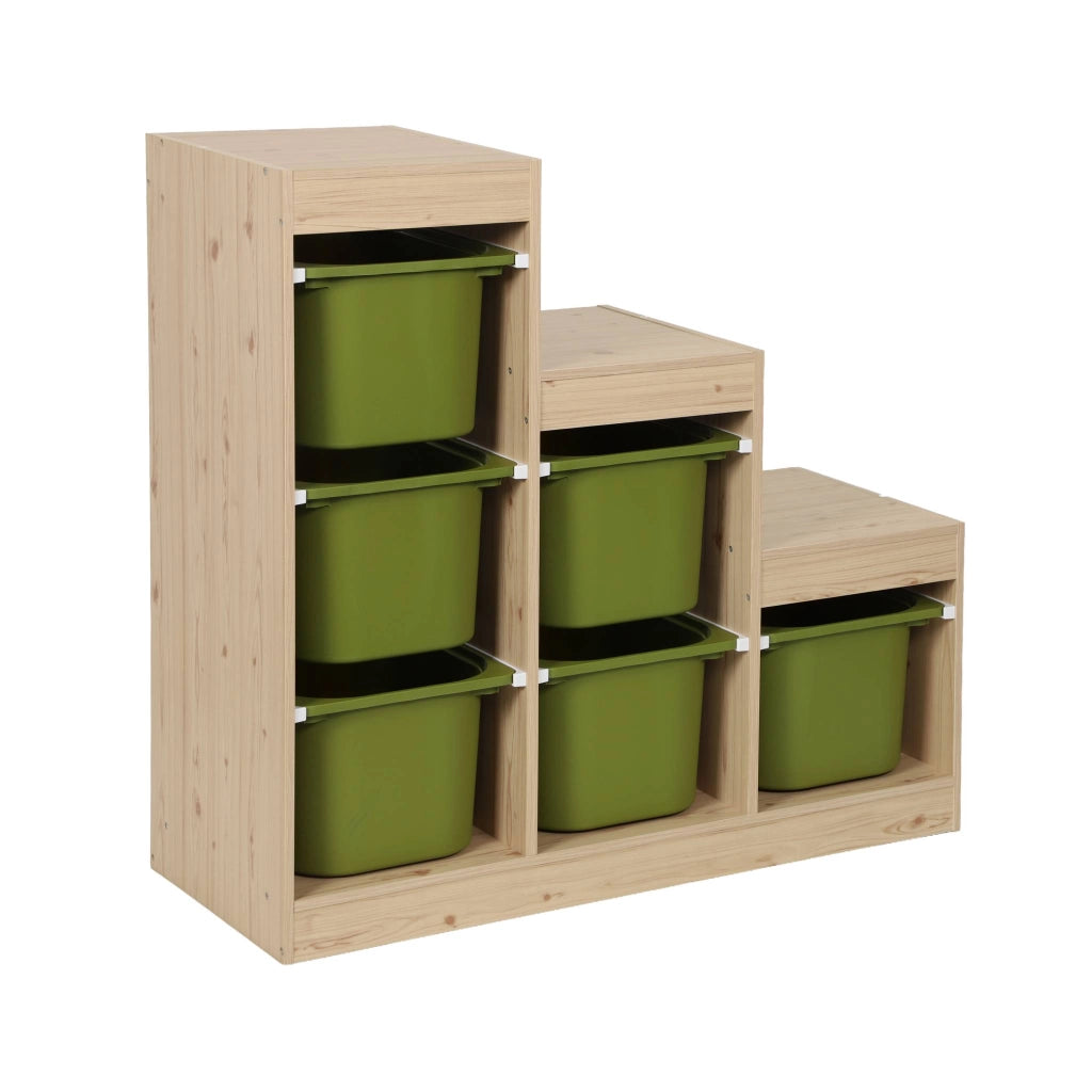 Mobile contenitore per bambini a scala con 6 contenitori, verde kaki