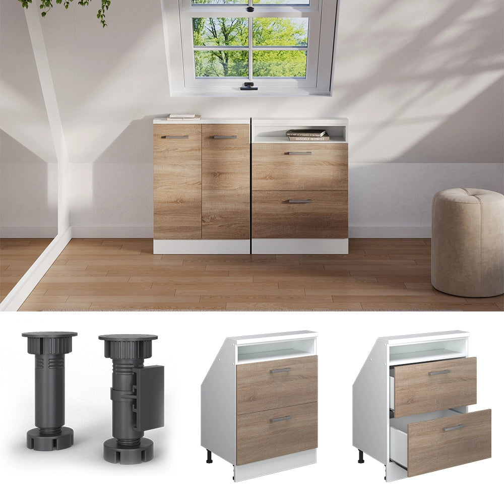 Mobile cucina sottotetto R-Line Sonoma/Bianco 60 cm con 2 cassetti Vicco