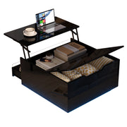 Tavolino da caffè con piano alzabile; cassetto e LED - per soggiorno - 70 x 70 x 38 cm - nero
