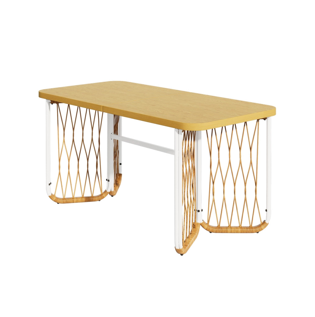 Set da pranzo da giardino 1 tavolo e 6 sedie; struttura in ferro; beige e marrone naturale