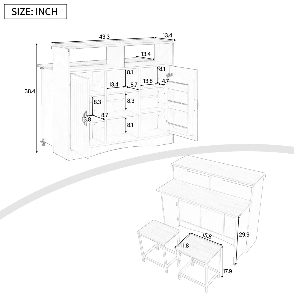 Isola da cucina con piano ribaltabile; ripiani regolabili; vani a giorno e 2 sgabelli; in MDF; 110 x 34-68 x 97;5 cm; bianco