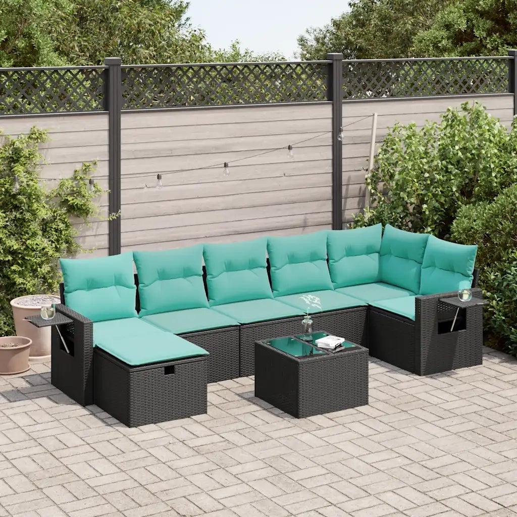 Set Divani da Giardino con Cuscini 8 pz Nero in Polyrattan 3325513