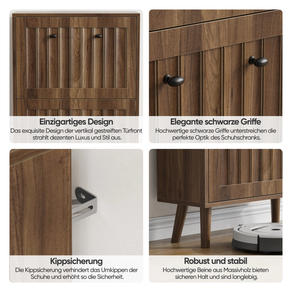 Scarpiera con 2 ante a ribalta ripiani regolabili e vano aperto in MDF e truciolare per ingresso noce 60 × 24 × 95 cm