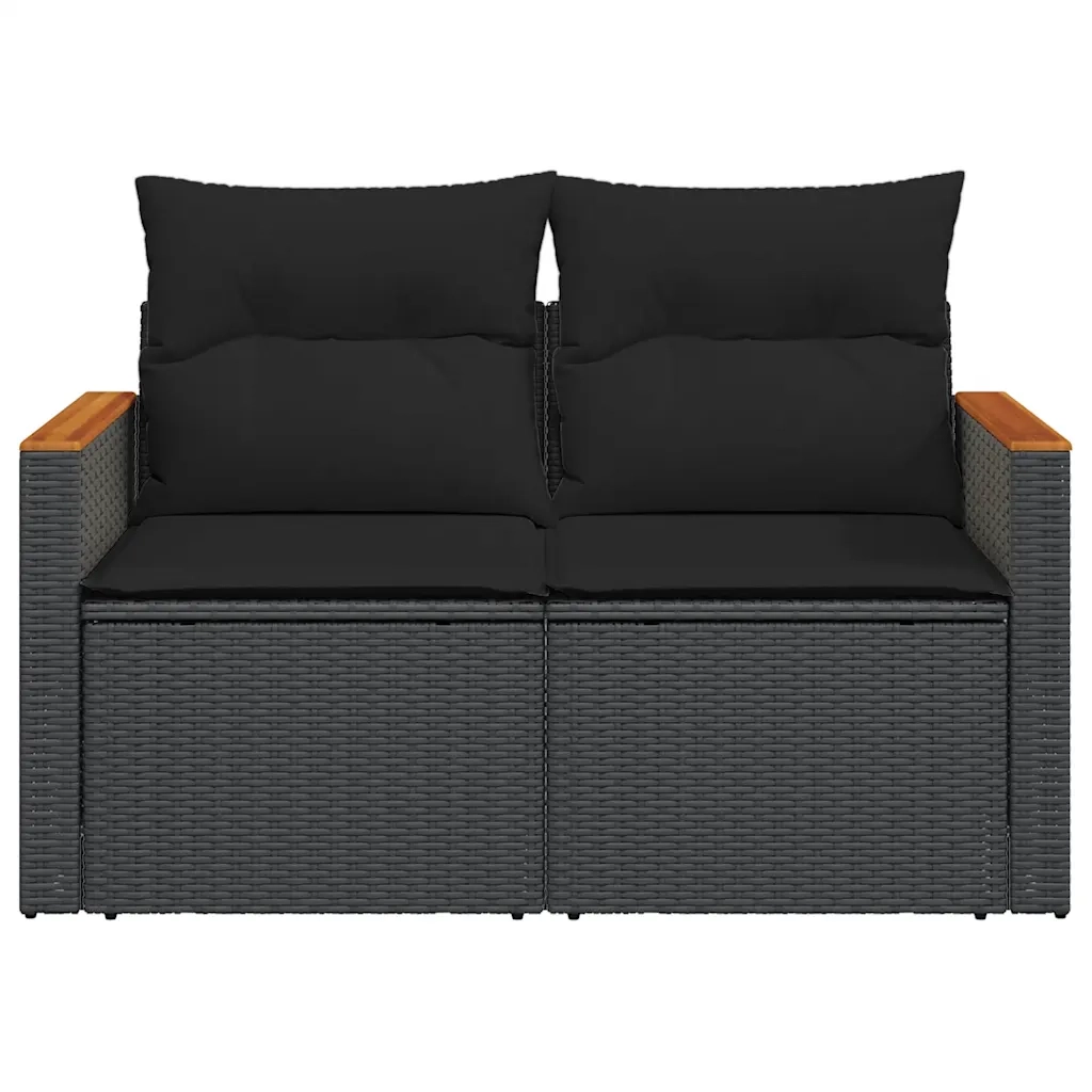 Divano da giardino con cuscini 2 posti nero in polyrattan 365977