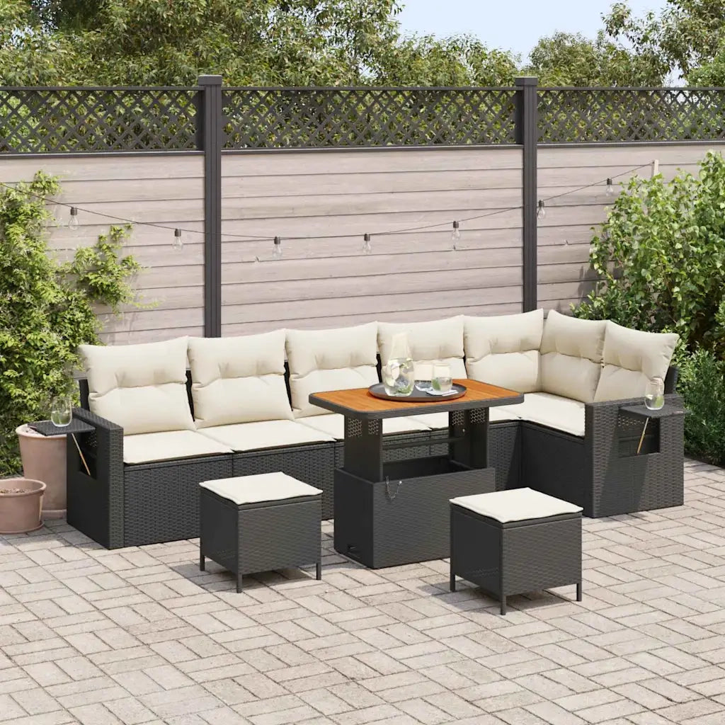 Set Divano da Giardino 9 pcs Nero polyrattan