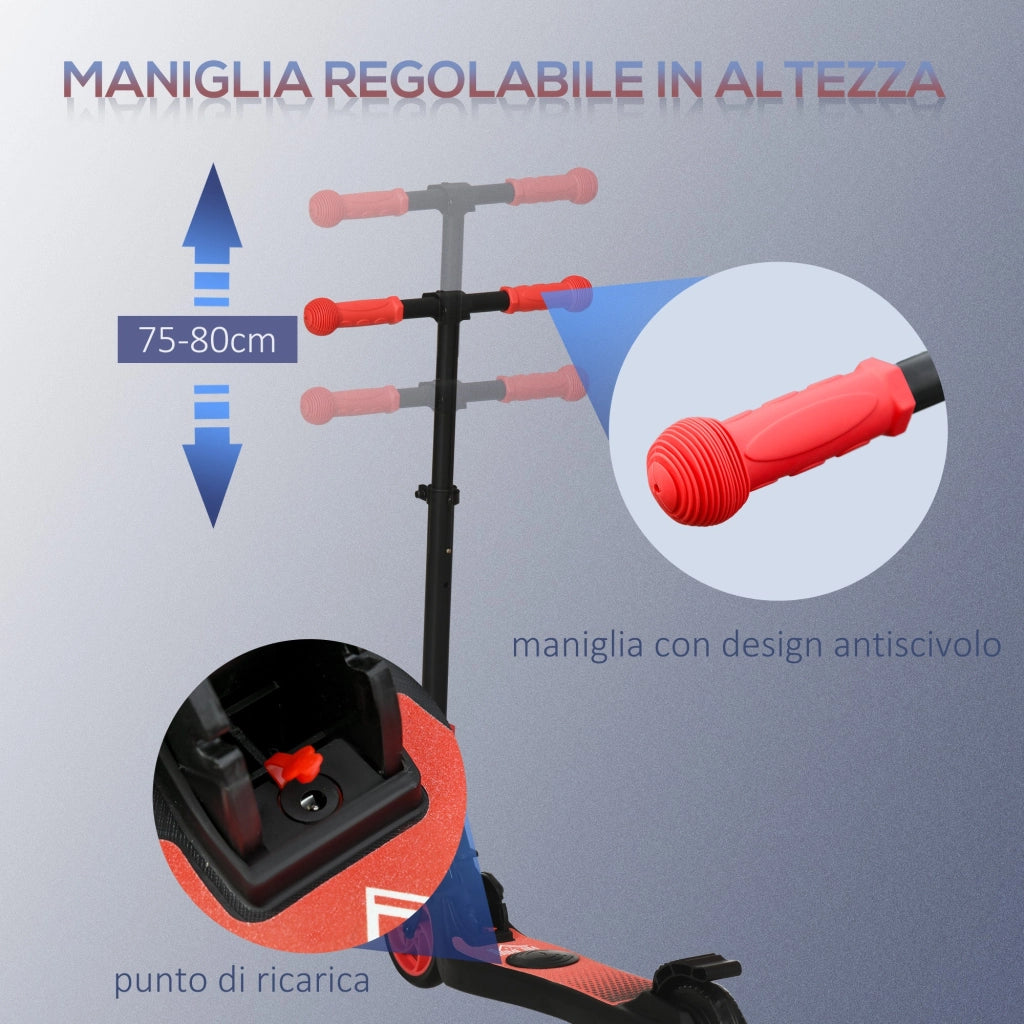 Monopattino Elettrico Pieghevole per Bambini Altezza Regolabile 75-80 cm Nero e Rosso