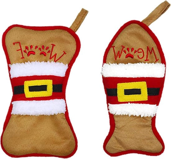 Due sacchi per bestemmi per Natale - decorazione in tessuto - cinture per regali e decorazioni per albero di Natale - sacchetti per bestemmi - set di coltelli e forchette - marrone - 202 x 105 cm.