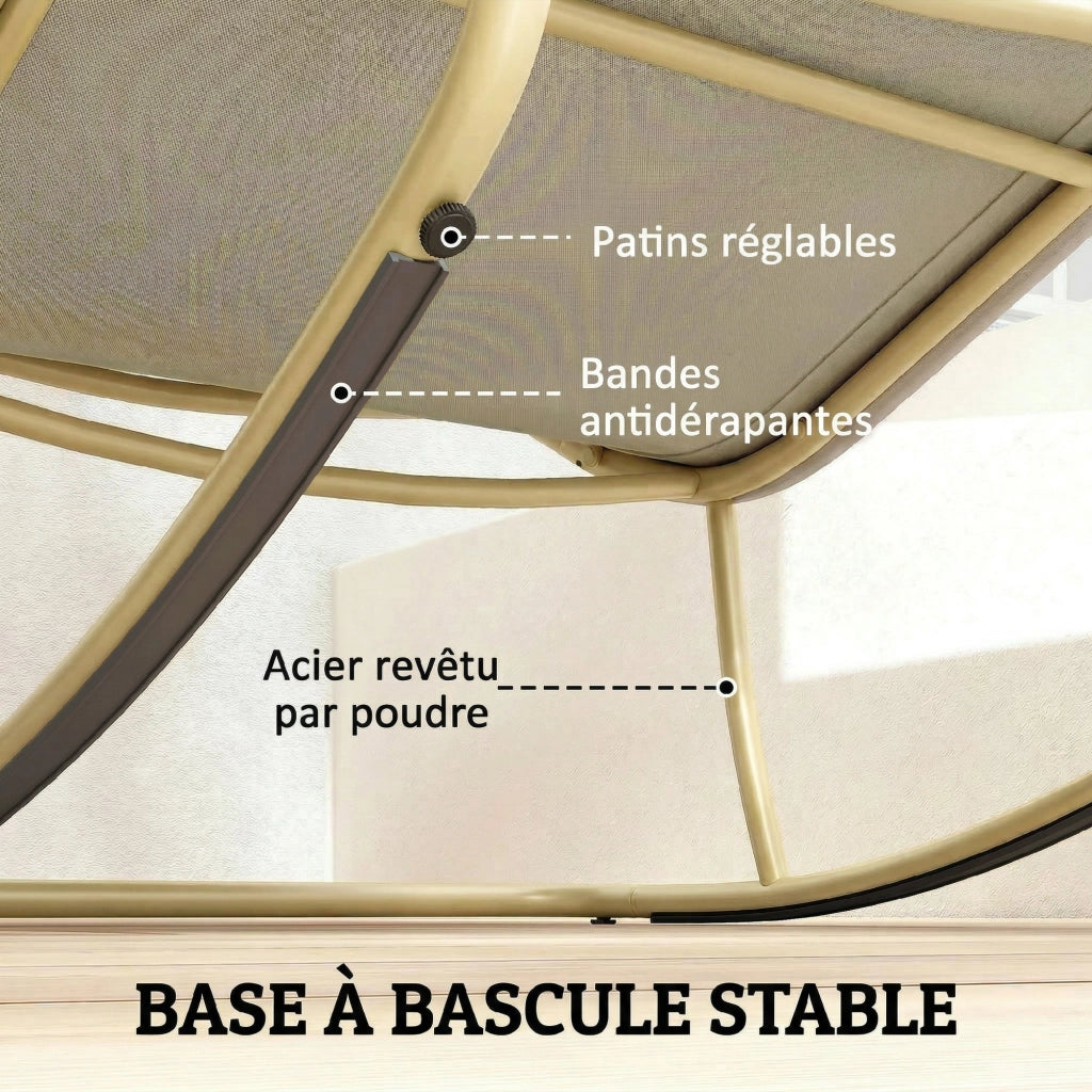 Poltrona dondolo da giardino ¨C zephmum ¨C in textilene beige e acciaio dorato 125x64 cm