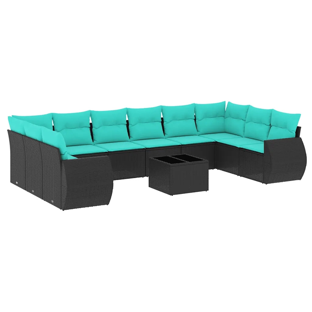 Set Divani da Giardino 11 pz con Cuscini Nero in Polyrattan 3221876
