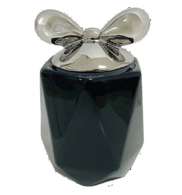 1 Pezzo Barattolo da Cucina in Porcellana con Fiocco Nero e Argento 2700 ml