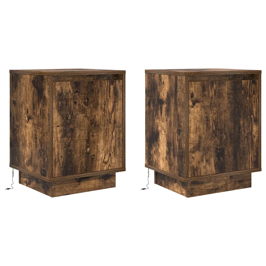 Comodini con Luci a LED 2 pz Rovere Fumo 38x34x50 cm 861274