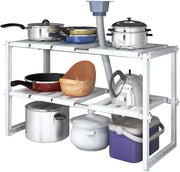 Scaffale sotto lavabo cucina 2 ripiani salvaspazio regolabile 38x26x50-70cm 5818