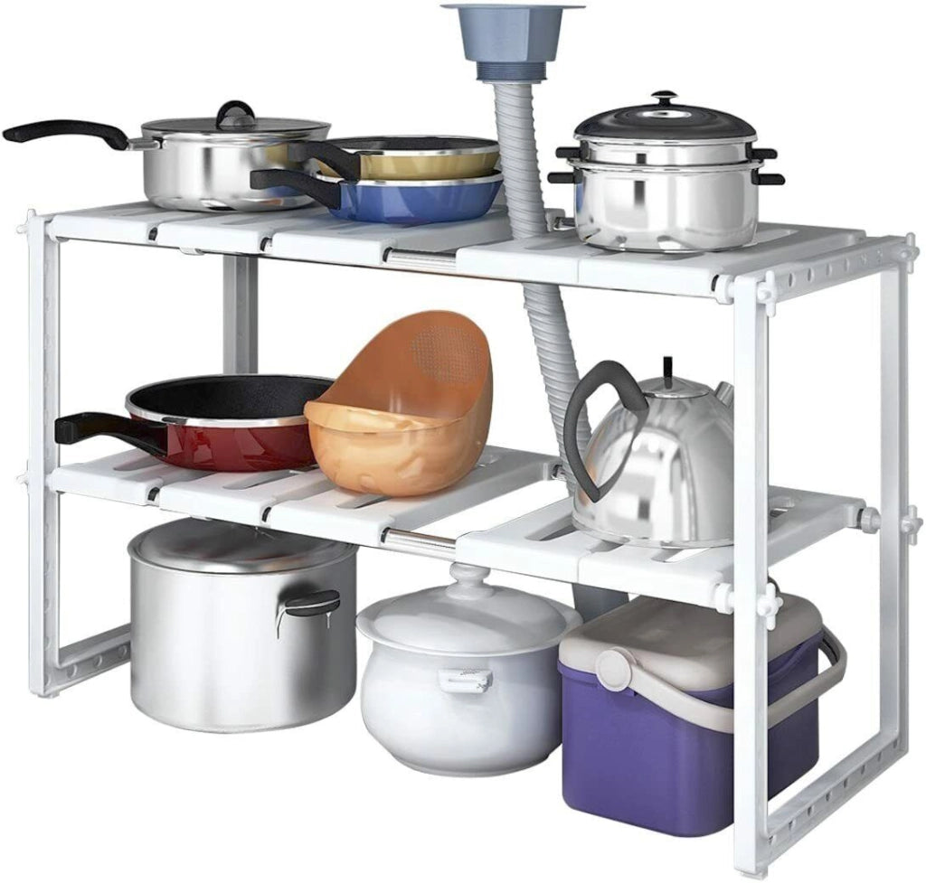Scaffale sotto lavabo cucina 2 ripiani salvaspazio regolabile 38x26x50-70cm 5818