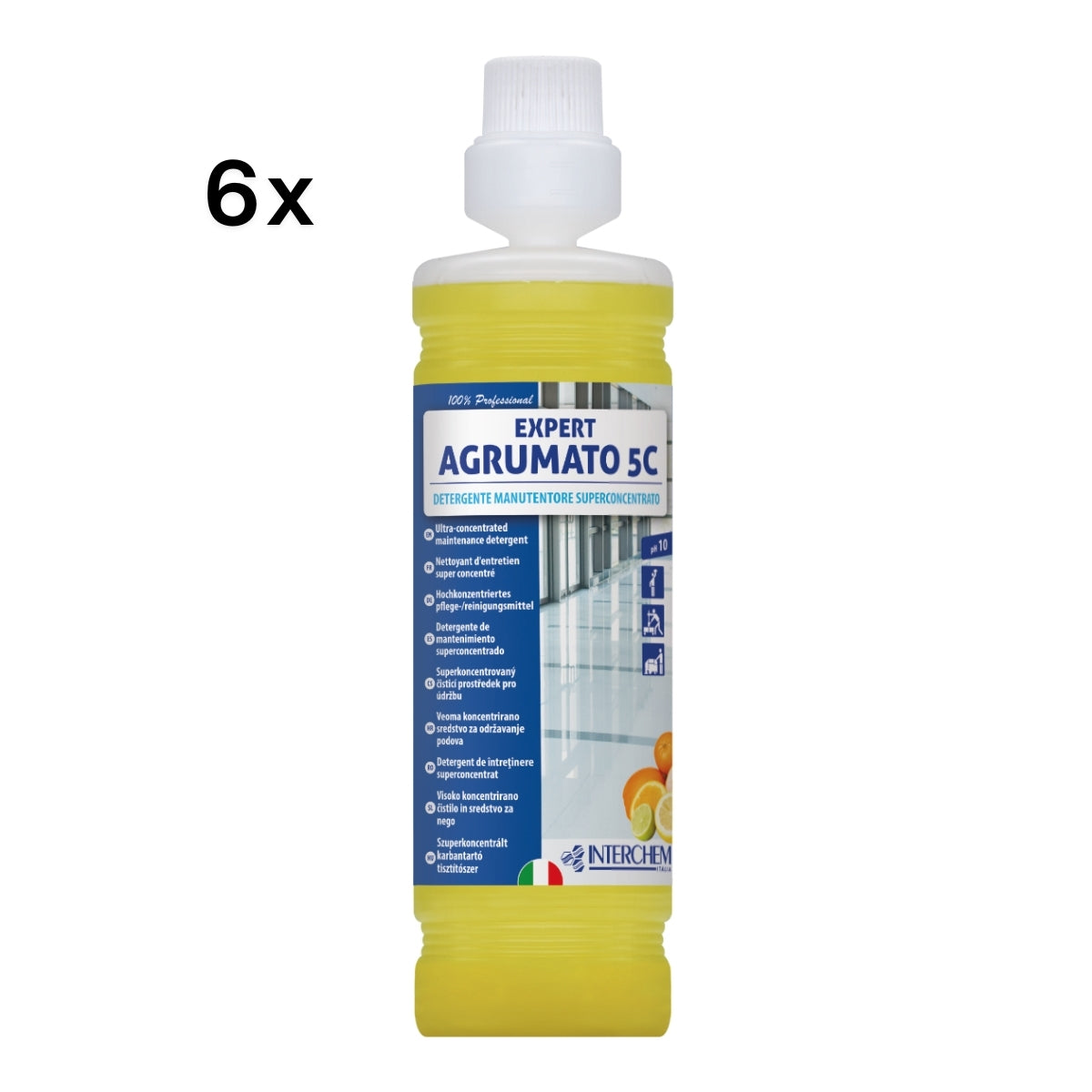 Expert 5C 1 L Detergente Pavimenti Superconcentrato Agrumi | Interchem, 6 Pezzi