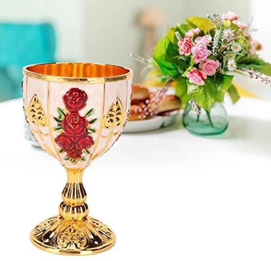 Bicchieri da vino in stile retro con disegno fiorale - 10 cm di altezza - con bordo a sbalzo - elegante calice da tavola - adatto per feste
