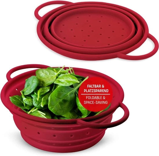 Colando set di setacciabile silicone, pieghevole, lavastoviglie resistente, setaccio pastella, setaccio a scolo, setaccio a vapore, setaccio da cucina, 16 cm rosso