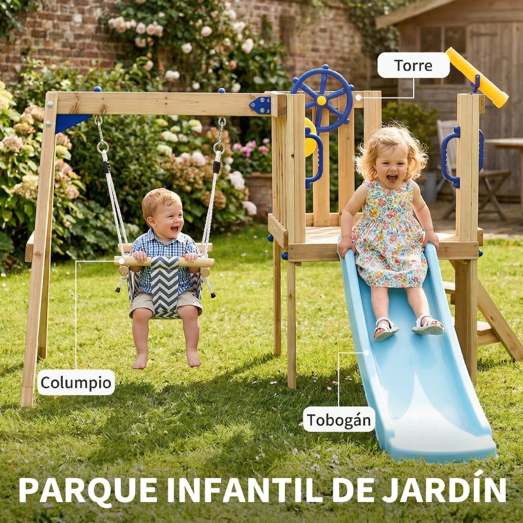 Altalena e Scivolo per Bambini in Legno ¨C zephmum ¨C Legno Naturale