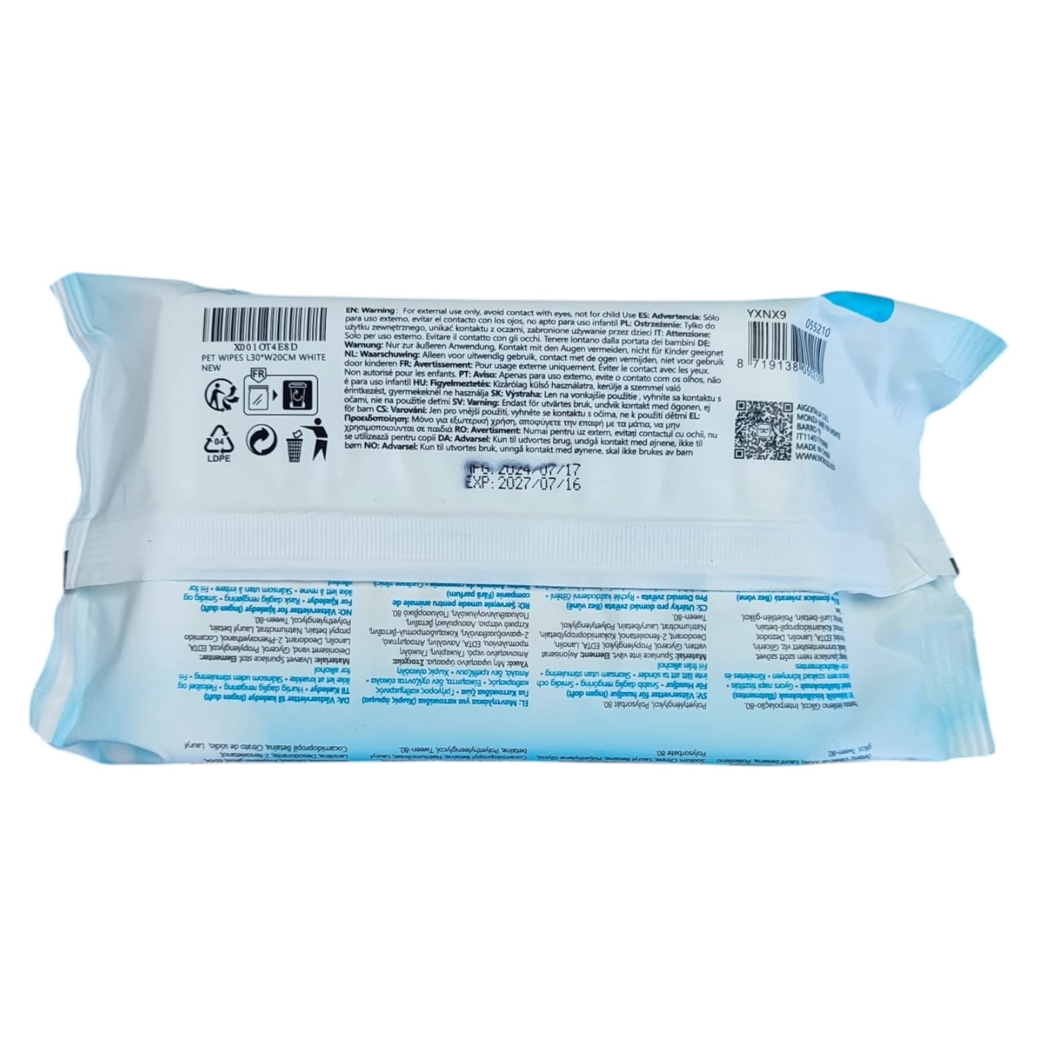 SALVIETTE IMBEVUTE DETERGENTI SENZA PROFUMAZIONE PER ANIMALI DOMESTICI