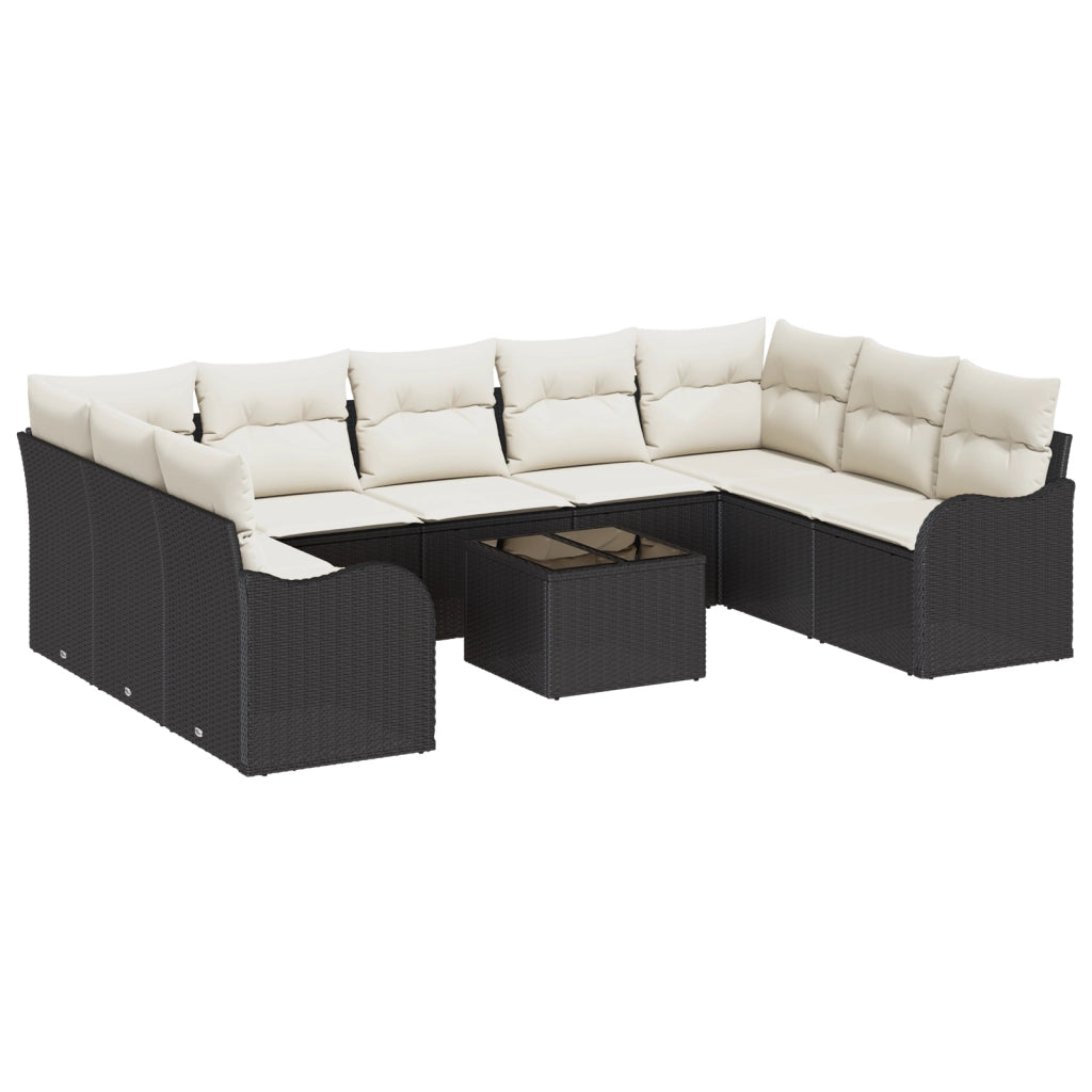 Set Divano da Giardino 9 Pezzi con Cuscini Marrone Polyrattan