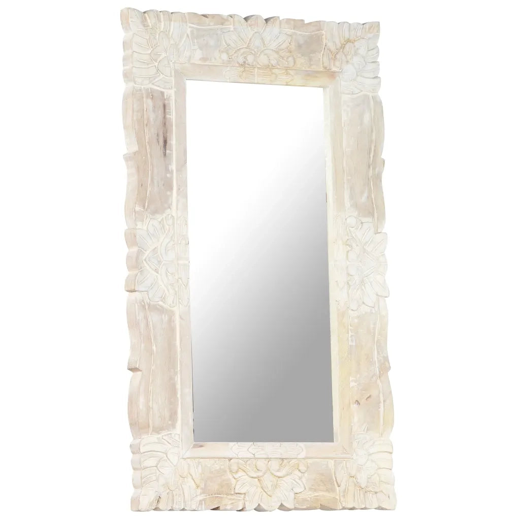 Specchio-Specchio Decorativo Bianco 80x50 cm in Legno Massello di Mango