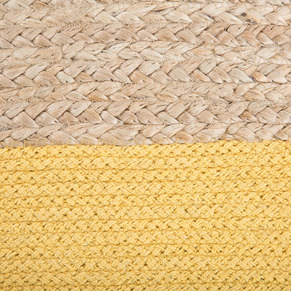 Pouf ottomana giallo iuta perline EPS riempimento quadrato 44 x 44 cm stile boho