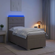 Letto Box Spring LED con Materasso Tortora 90 x 200 cm Tessuto 3455518