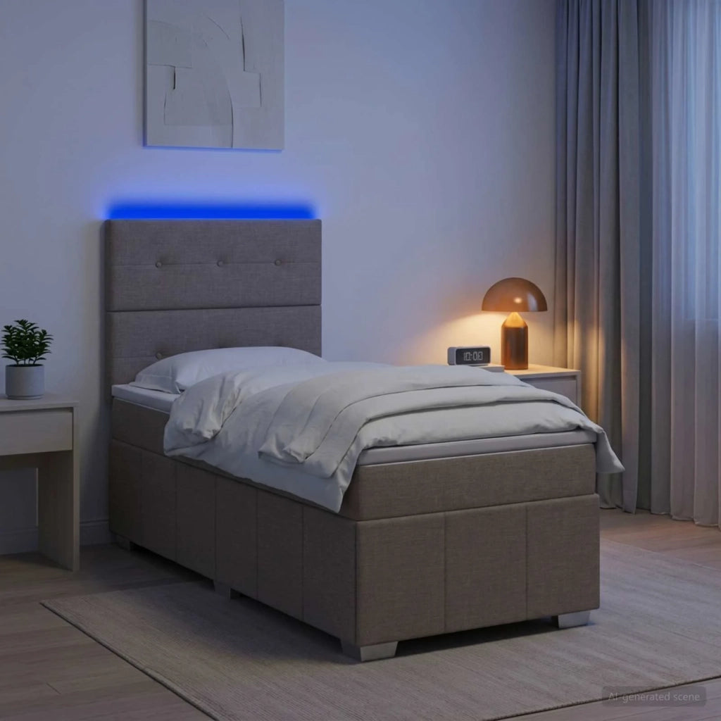 Letto Box Spring LED con Materasso Tortora 90 x 200 cm Tessuto 3455518