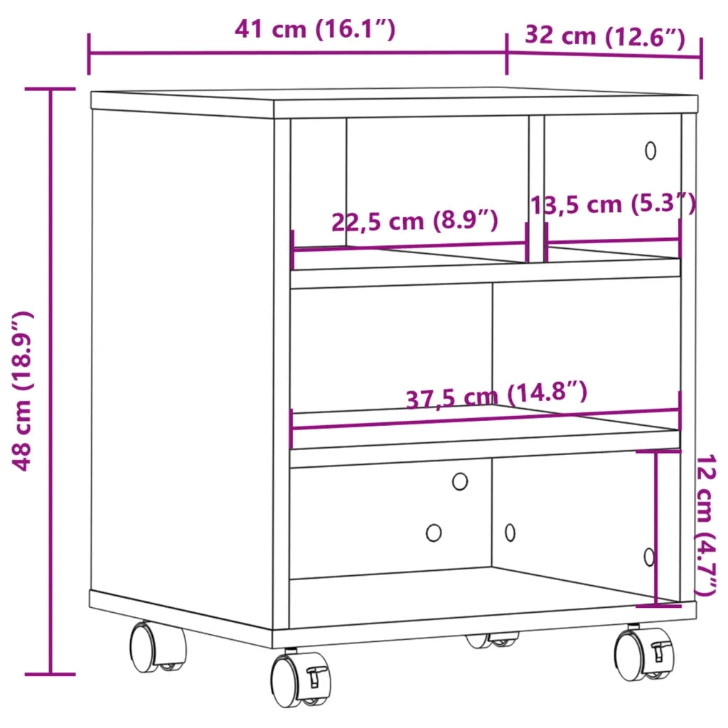 Supporto per Stampante con Ruote Grigio Cemento 41x32x48 cm CFW3290848