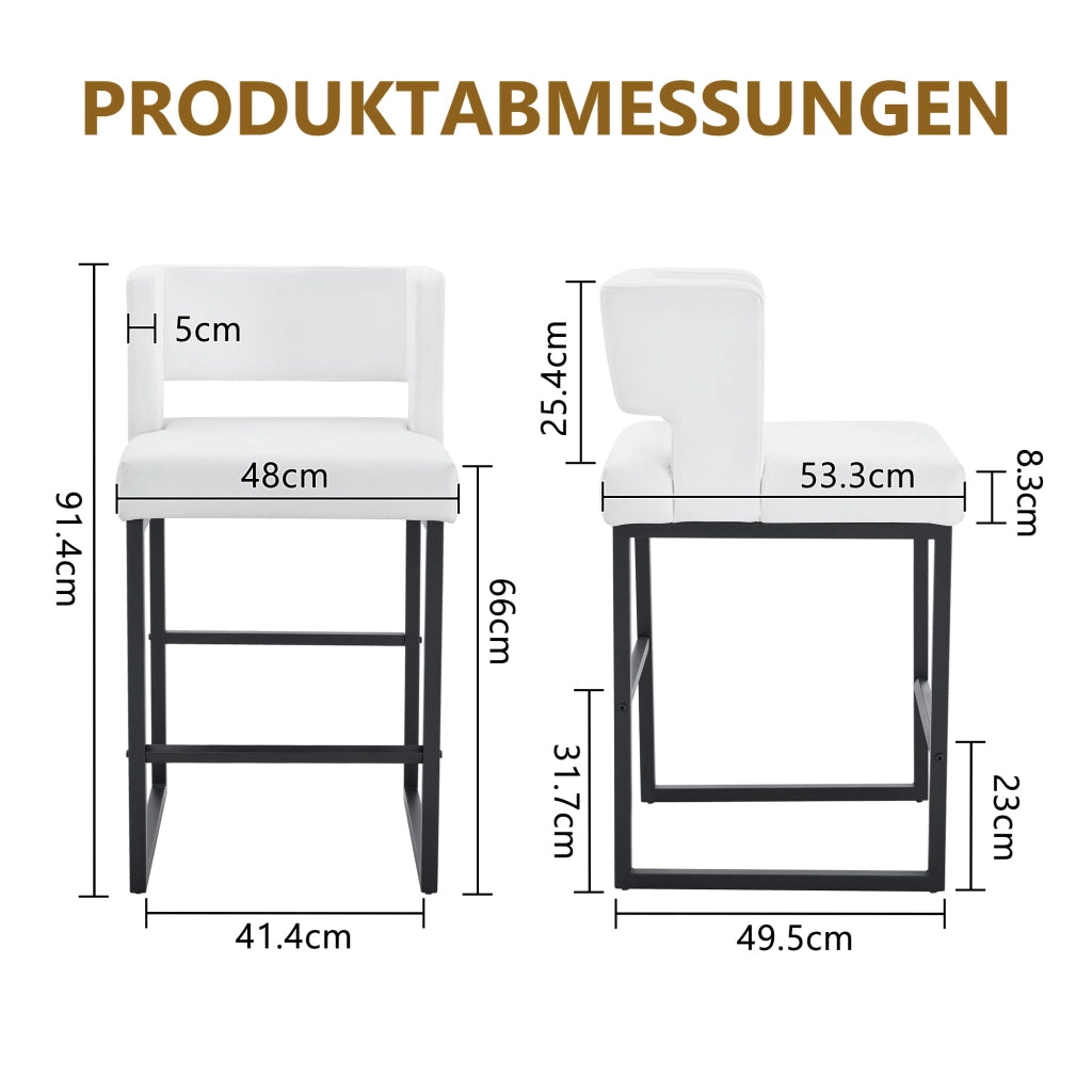 Sgabelli da bar nordici, 2 pezzi con seduta imbottita in PU bianco e gambe in metallo nero, 61 × 60,5 × 54 cm