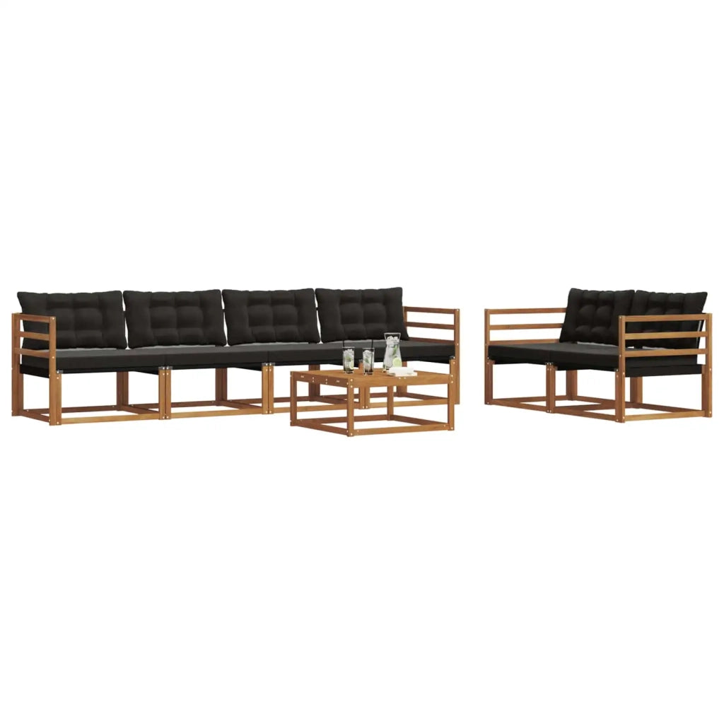 Set di divani da esterno con cuscino 7 pcs Naturale e Nero 3369207