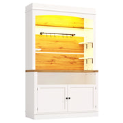 Credenza alta da cucina con LED RGB; ripiano in vetro e 6 ganci; set da 2; 107 × 34 × 184 cm