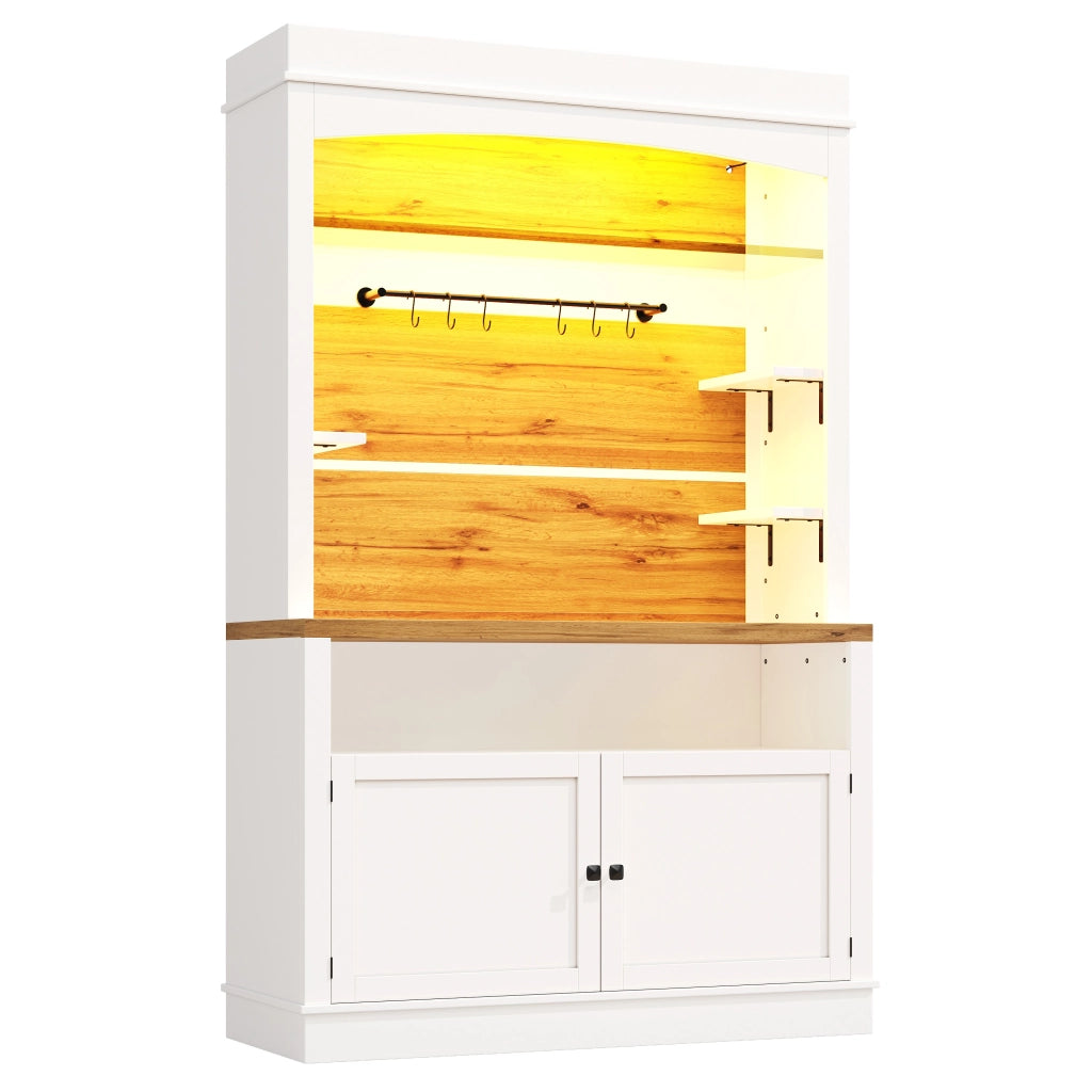 Credenza alta da cucina con LED RGB; ripiano in vetro e 6 ganci; set da 2; 107 × 34 × 184 cm