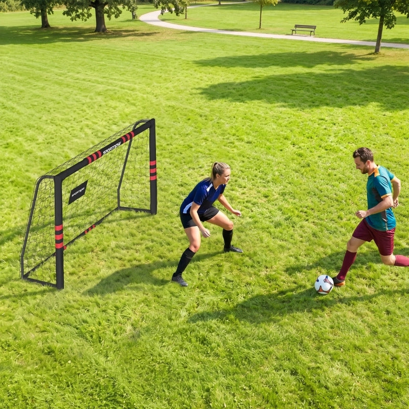 Porta da calcio da giardino con telaio imbottito e rete resistente per allenamento all'aperto in metallo nero e rosso