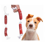 Trade Shop - Gioco Fune Corda 2 Salsicce Con Faccine Per Cane Giocattolo Gatto Masticare Denti -