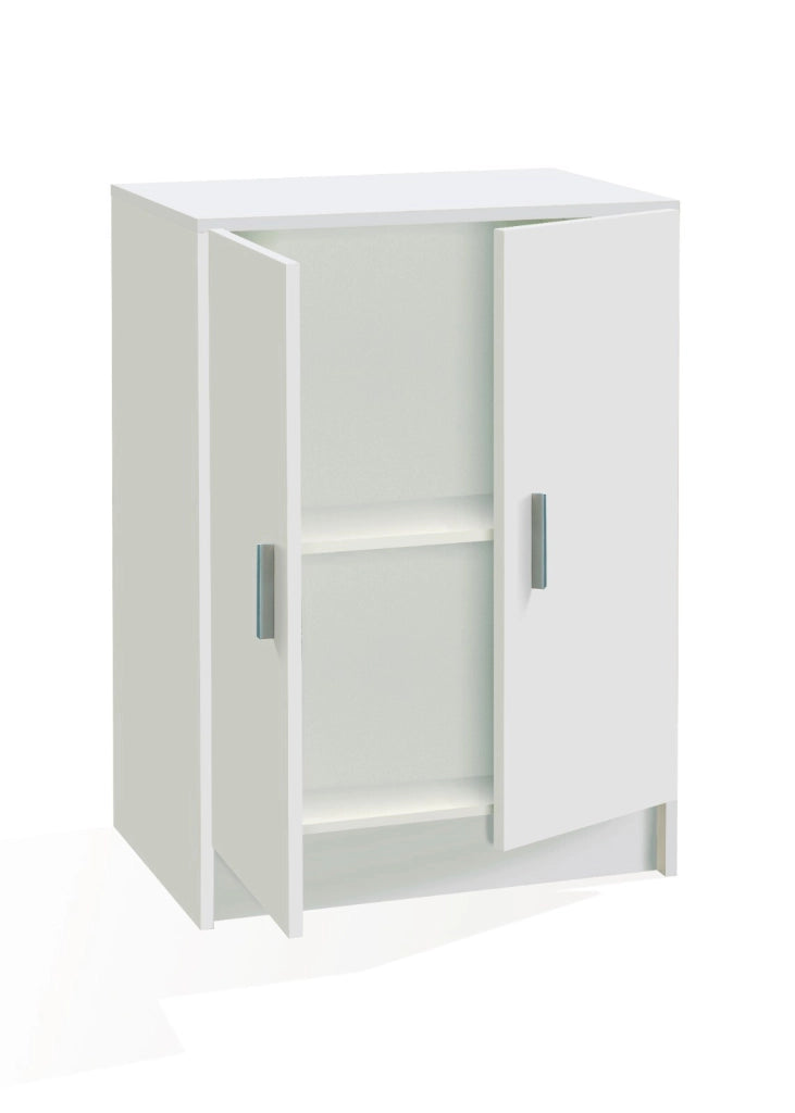 Armadio Multiuso Basso 2 Ante e 2 Ripiani Mobile Ausiliario Per Bagno Lavanderia Cucina Ingresso Garage Design Stile Moderno 60 x 80 x 37 Cm Bianco