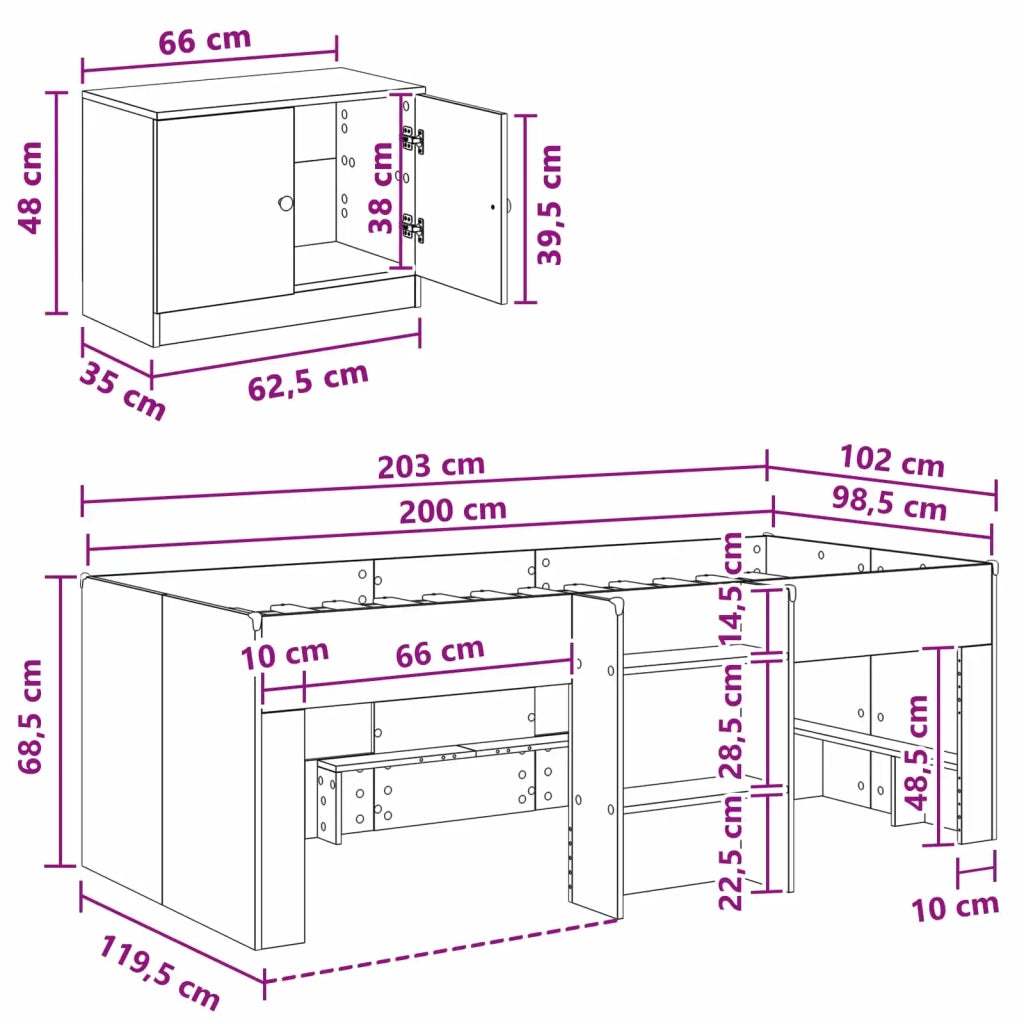 Struttura Letto Loft con Armadietto con porta 3 pcs-Giroletto con contenitore Bianco