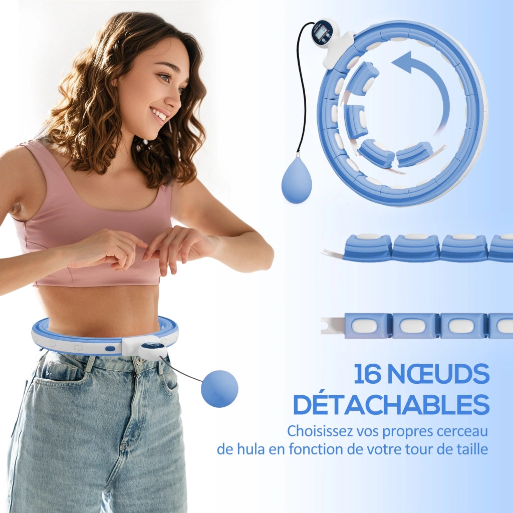 Cerceau Hula Hoop Massaggiante ¨C zephmum ¨C Blu, 16 segmenti, regolabile 76-113 cm